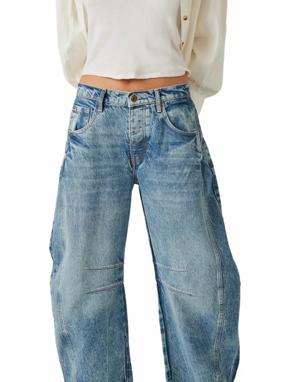 FREE PEOPLE Good Luck barrel mid rise Ultra light beam blue denim jeans, sz 30